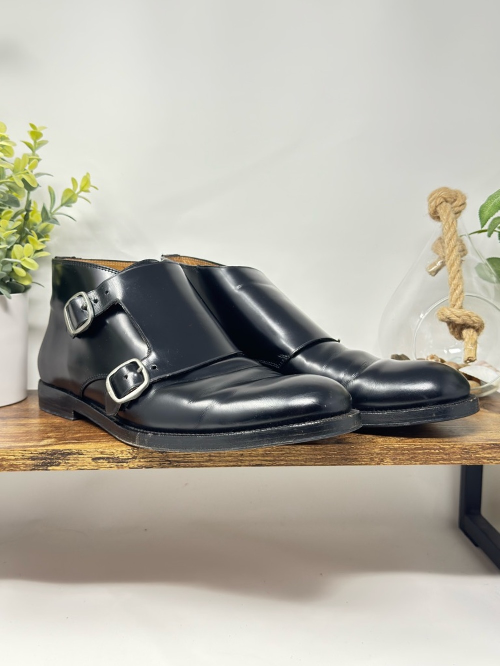 Jimmy Choo Men's Black Double Monk Strap Leather Shoes‎ Size 42 Italian USA 9